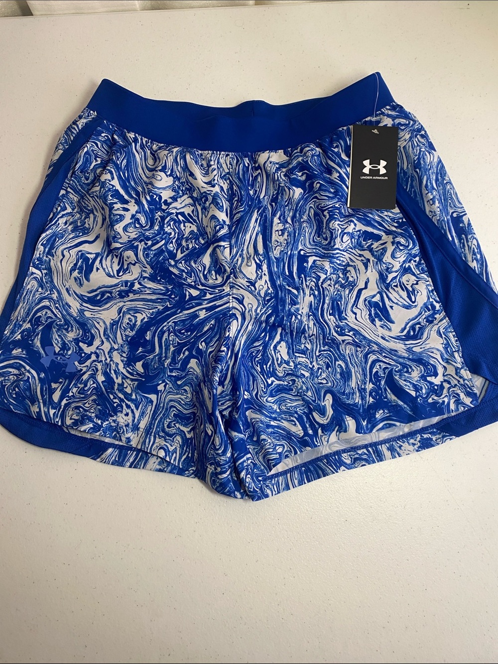 Under Armour Blue and White Marble-Print Men's Athletic Shorts